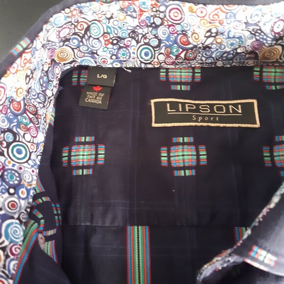 Lipson SZ LG Button Down Men's Shirt 100% Cotton Navy with Red & Green Accents - Picture 7 of 15